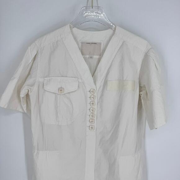 Marc Jacobs Dress Linen Cotton size 8 White Button Front Pockets - Picture 3 of 7
